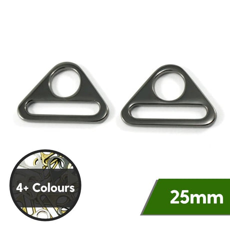 25mm Metal Triangle Rings For Bags- 4 Colours- Pack Of 2 - Pound A Metre