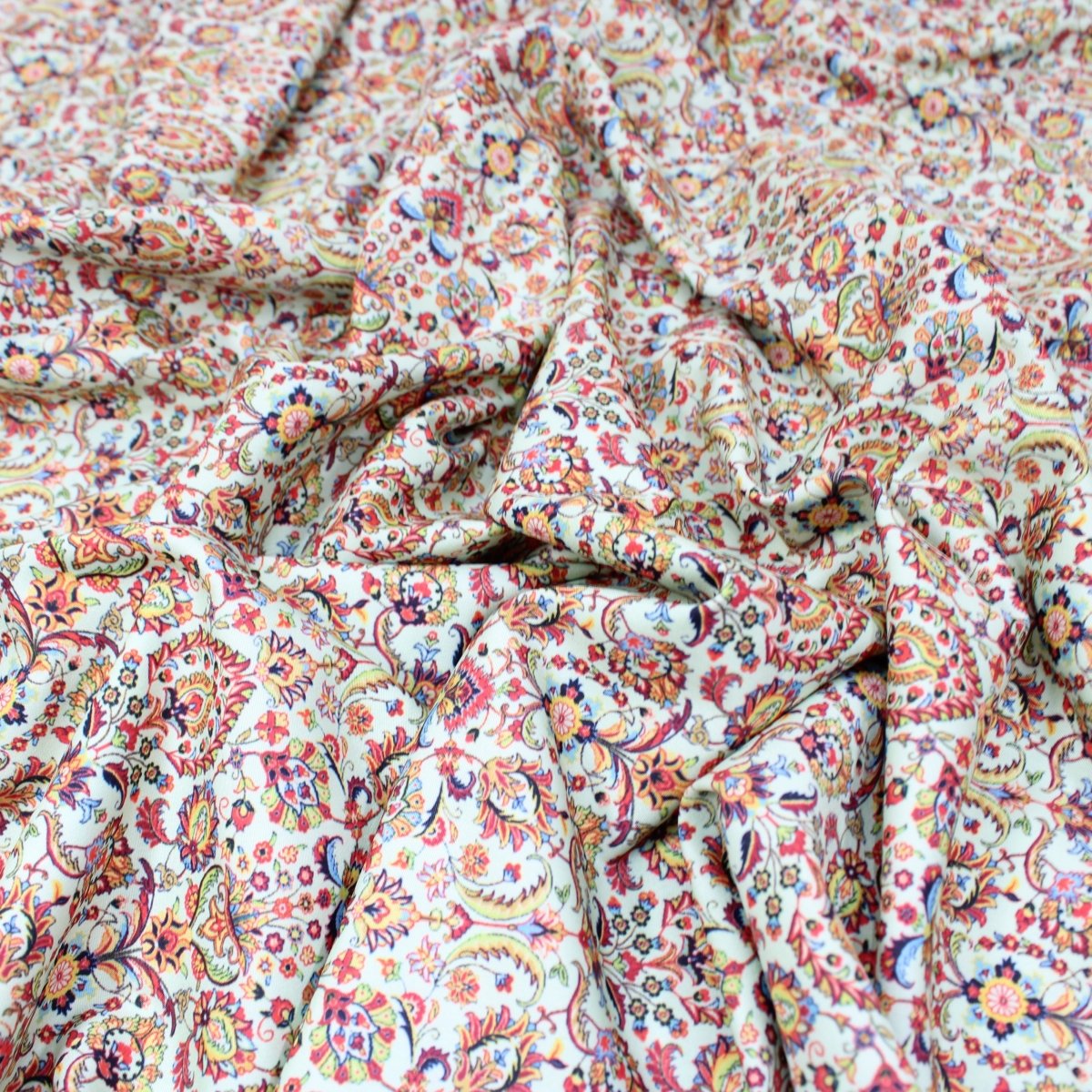 3 Metre Deluxe Santorini Floral Soft Crepe ‘Ancient afire’ 45" Wide Pastel Green - Pound A Metre