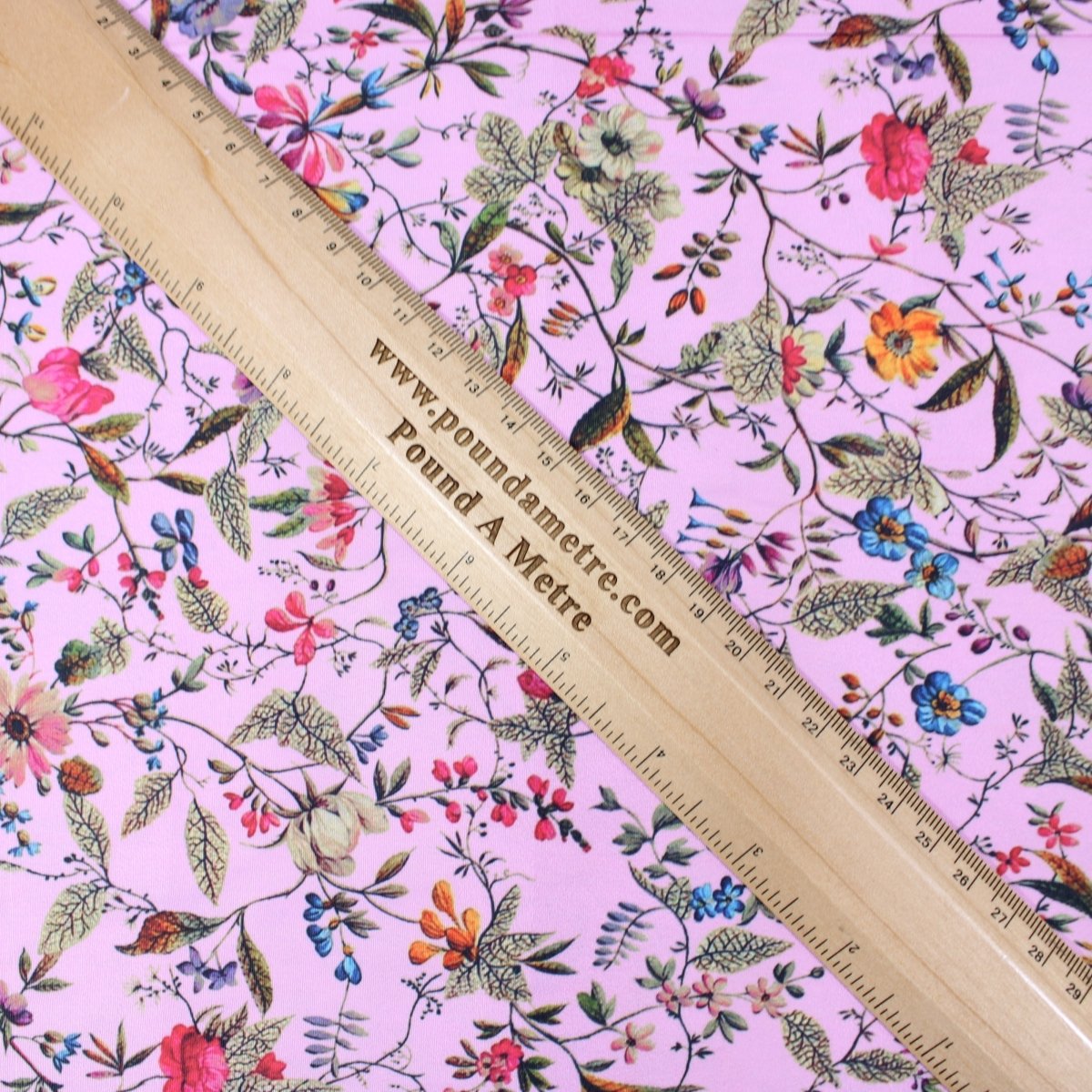 3 Metre Deluxe Santorini Floral Soft Crepe ‘Garden Forest’ 45" Wide Baby Pink - Pound A Metre