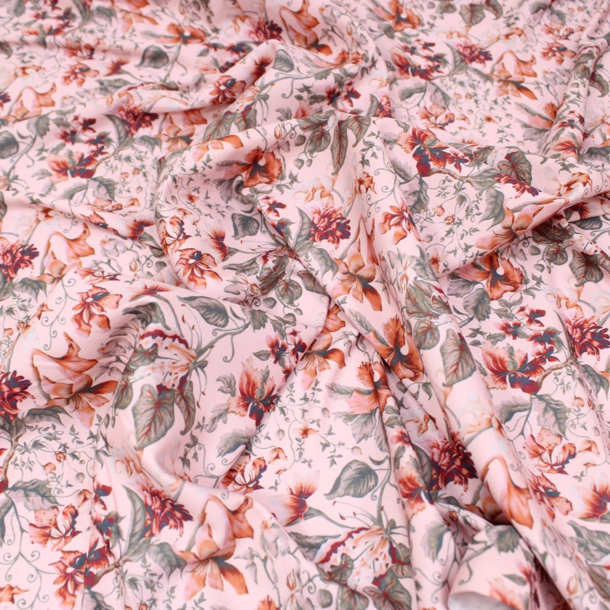 3 Metre Deluxe Santorini Floral Soft Crepe ‘Melody’ 45" Wide Pastel Pink - Pound A Metre