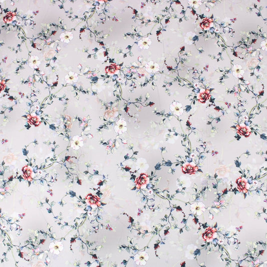 3 Metre Deluxe Santorini Floral Soft Crepe ‘Pastel Edition - Rose Garden’ 45" Wide Ash Grey - Pound A Metre