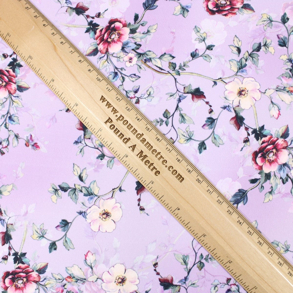 3 Metre Deluxe Santorini Floral Soft Crepe ‘Pastel Edition - Rose Garden’ 45" Wide Lilac - Pound A Metre
