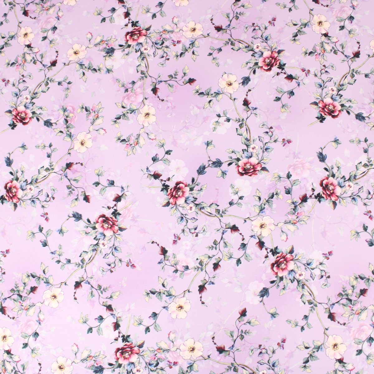 3 Metre Deluxe Santorini Floral Soft Crepe ‘Pastel Edition - Rose Garden’ 45" Wide Lilac - Pound A Metre