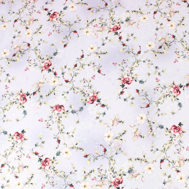 3 Metre Deluxe Santorini Floral Soft Crepe ‘Pastel Edition - Rose Garden’ 45" Wide Pastel Lilac - Pound A Metre