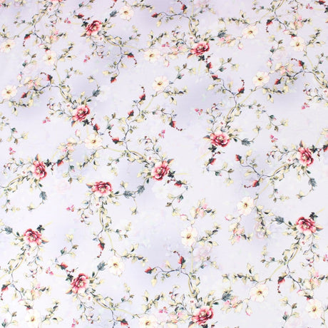 Pound A Metre 3 Metres 3 Metre Deluxe Santorini Floral Soft Crepe ‘Pastel Edition - Rose Garden’ 45" Wide Pastel Lilac