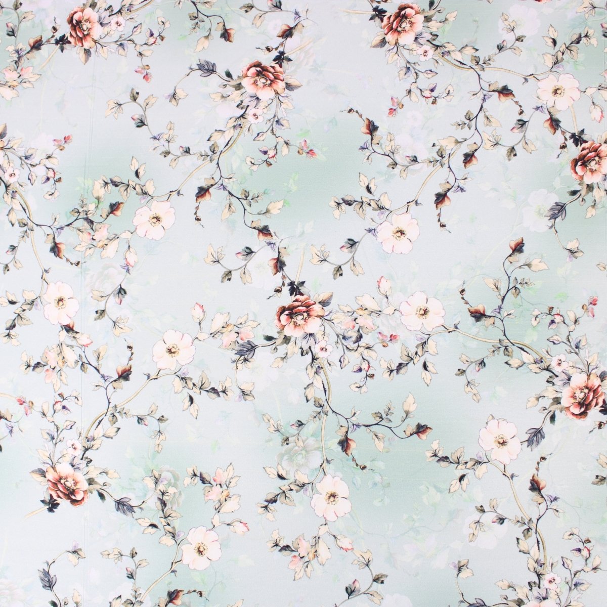 3 Metre Deluxe Santorini Floral Soft Crepe ‘Pastel Edition - Rose Garden’ 45" Wide Pastel Mint - Pound A Metre