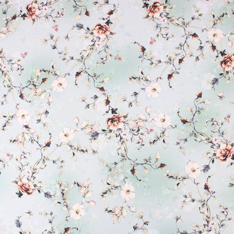 3 Metre Deluxe Santorini Floral Soft Crepe ‘Pastel Edition - Rose Garden’ 45" Wide Pastel Mint - Pound A Metre