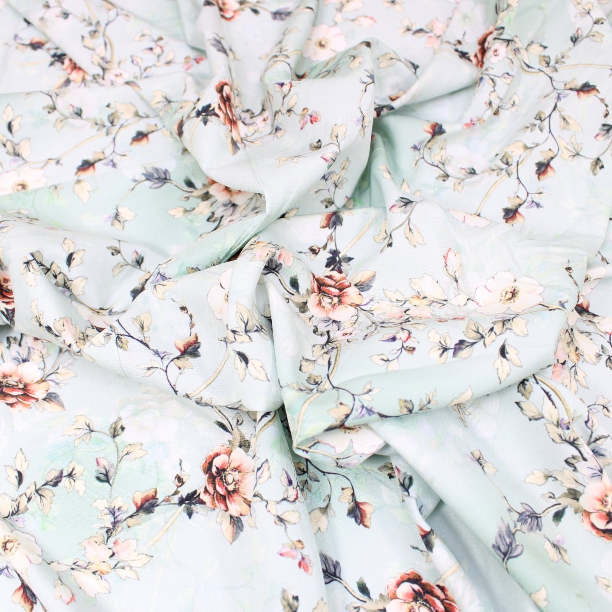 3 Metre Deluxe Santorini Floral Soft Crepe ‘Pastel Edition - Rose Garden’ 45" Wide Pastel Mint - Pound A Metre
