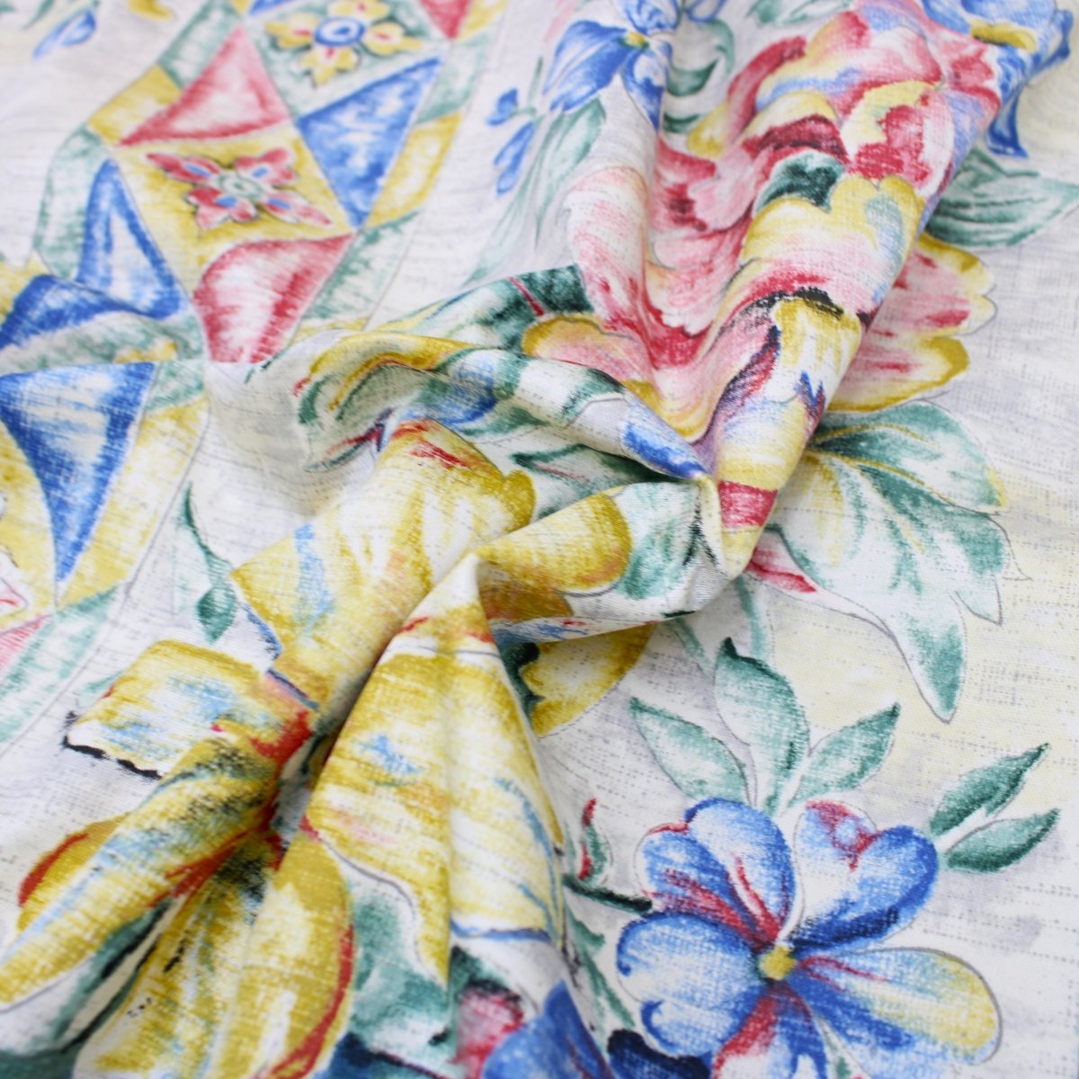 3 Metre Designer Floral Cotton Canvas 55" Wide Cream - Pound A Metre
