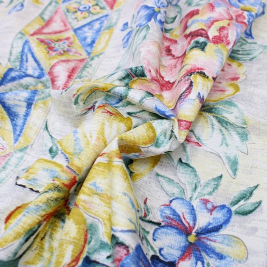 3 Metre Designer Floral Cotton Canvas 55" Wide Cream - Pound A Metre