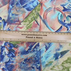 3 Metre Designer Floral Cotton Canvas 55" Wide Dark Peach Pink & Blue - Pound A Metre