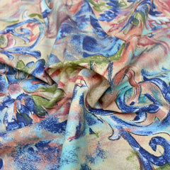 3 Metre Designer Floral Cotton Canvas 55" Wide Dark Peach Pink & Blue - Pound A Metre