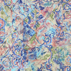3 Metre Designer Floral Cotton Canvas 55" Wide Dark Peach Pink & Blue - Pound A Metre