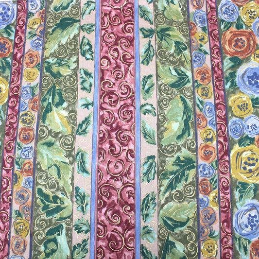 3 Metre Designer Floral Cotton Canvas 55" Wide Wine & Green - Pound A Metre