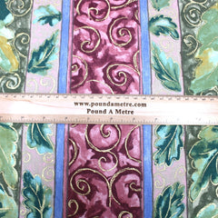 3 Metre Designer Floral Cotton Canvas 55" Wide Wine & Green - Pound A Metre