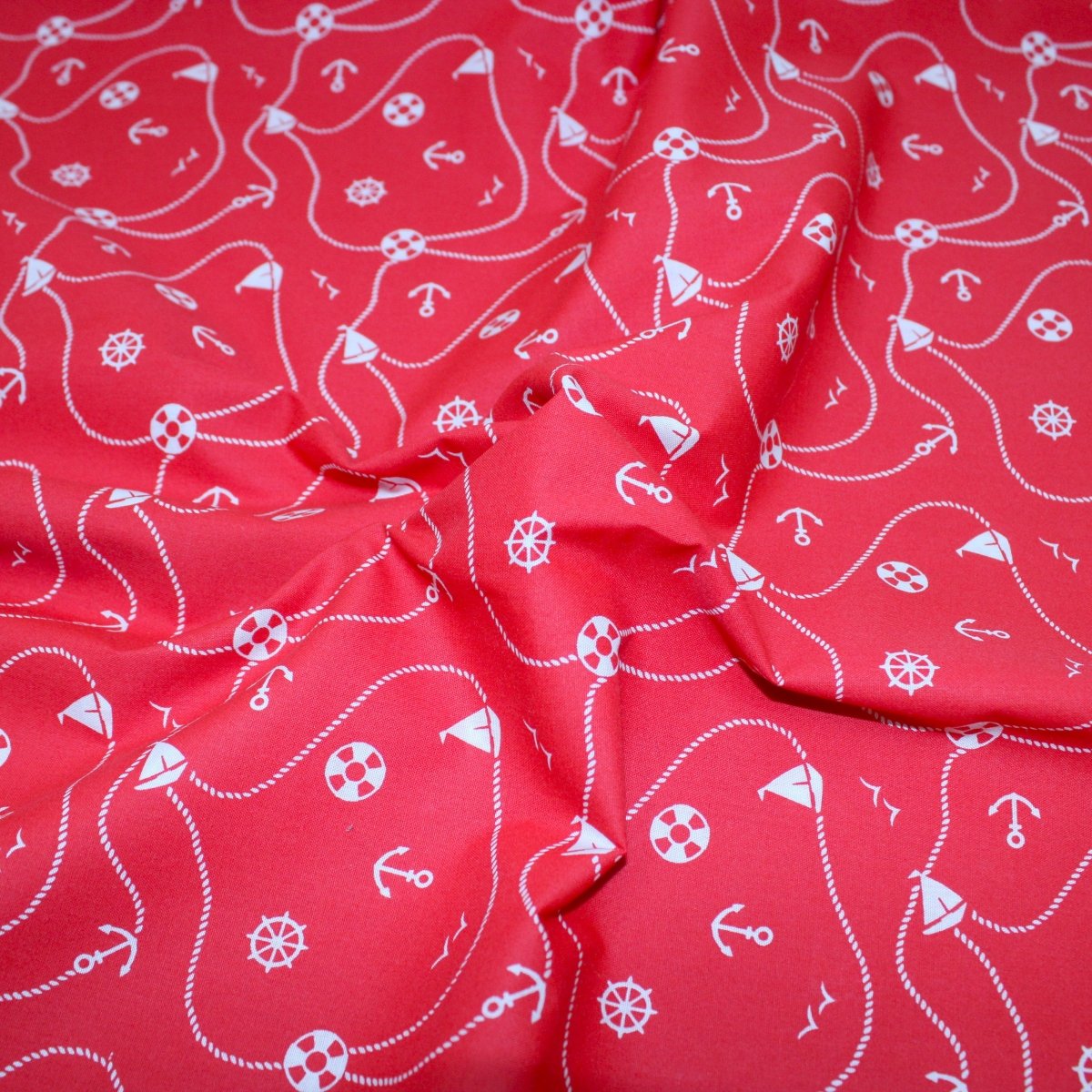 3 Metre Dressmaking Poly-Cotton - Seaside Edition - Sailing Essentials - 45" wide Red - Pound A Metre