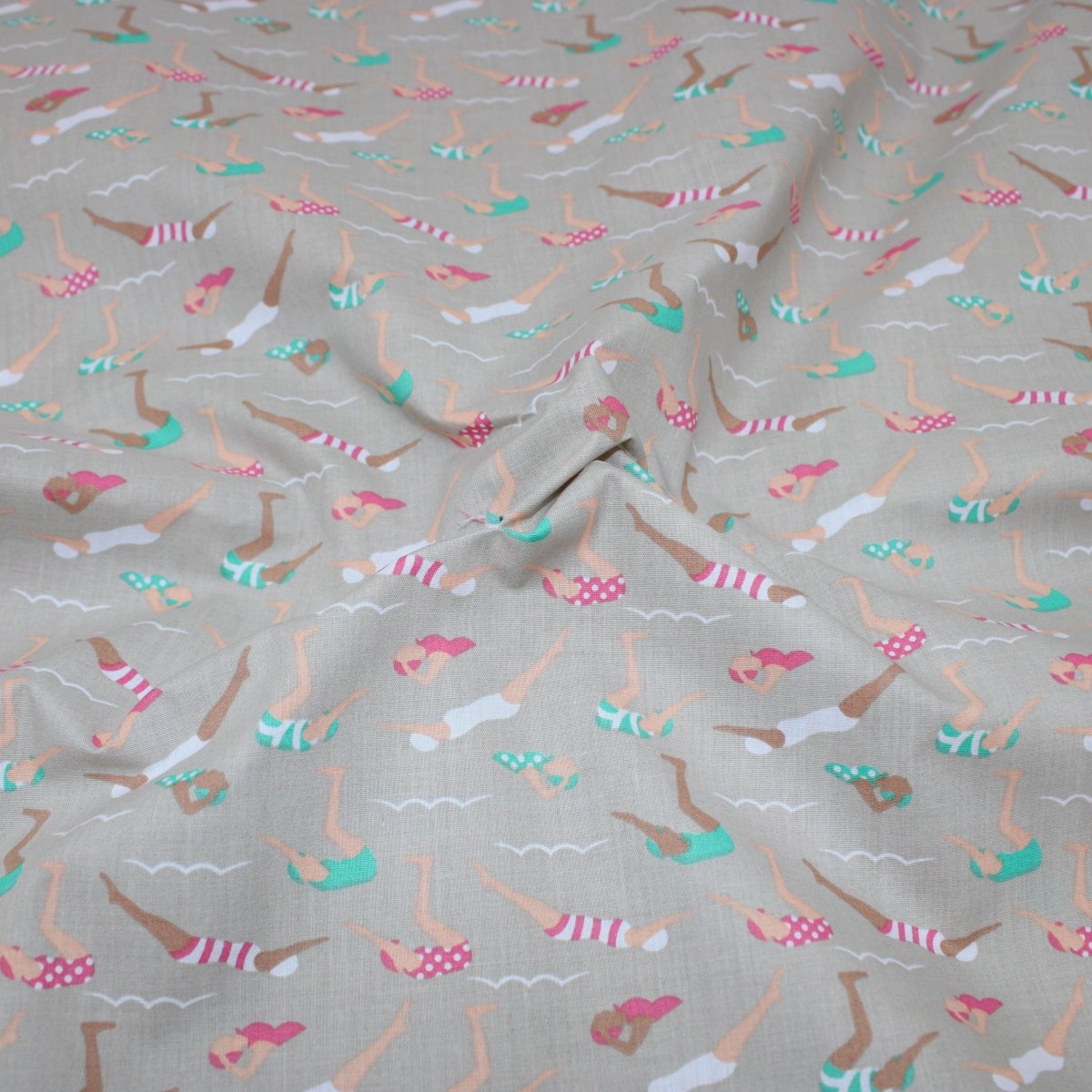 3 Metre Dressmaking Poly-Cotton - Seaside Edition - Swimmer - 45" wide Beige - Pound A Metre