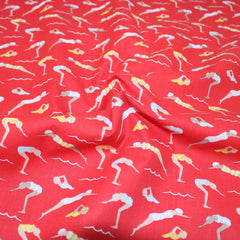 3 Metre Dressmaking Poly-Cotton - Seaside Edition - Swimmer - 45" wide Red - Pound A Metre