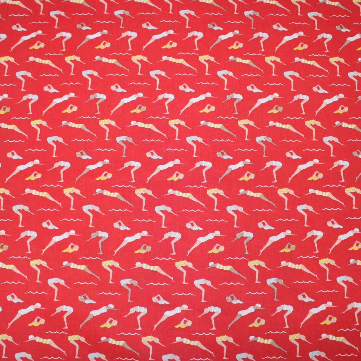 3 Metre Dressmaking Poly-Cotton - Seaside Edition - Swimmer - 45" wide Red - Pound A Metre