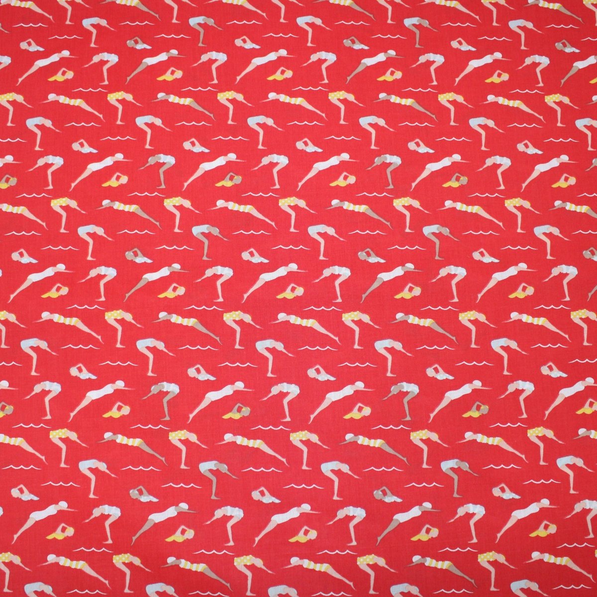 3 Metre Dressmaking Poly-Cotton - Seaside Edition - Swimmer - 45" wide Red - Pound A Metre