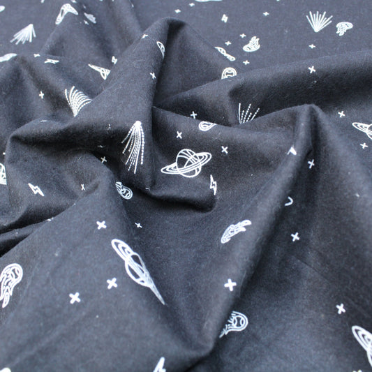 3 Metre High Quality Brushed Cotton - Galactic - 45" Wide Black - Pound A Metre