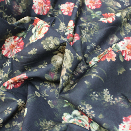 Pound A Metre 3 Metres 3 Metre Luxury Breathable Dressmaking Floral Cotton Lawn - 45" Black