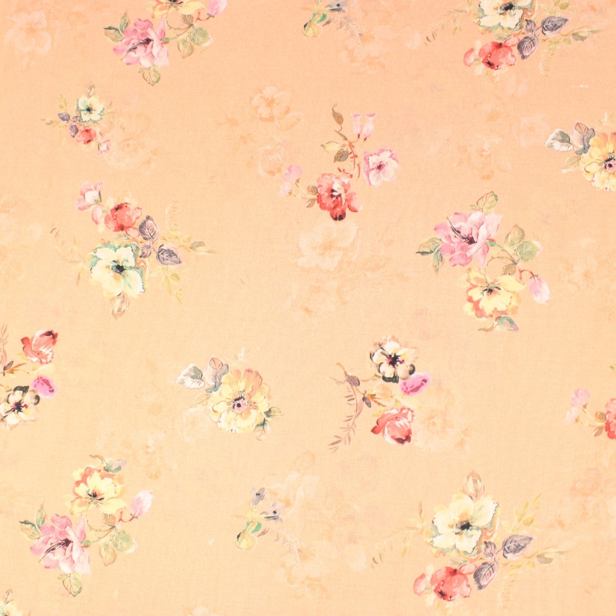 3 Metre Luxury Breathable Dressmaking Floral Cotton Lawn - 45" Pastel Orange - Pound A Metre