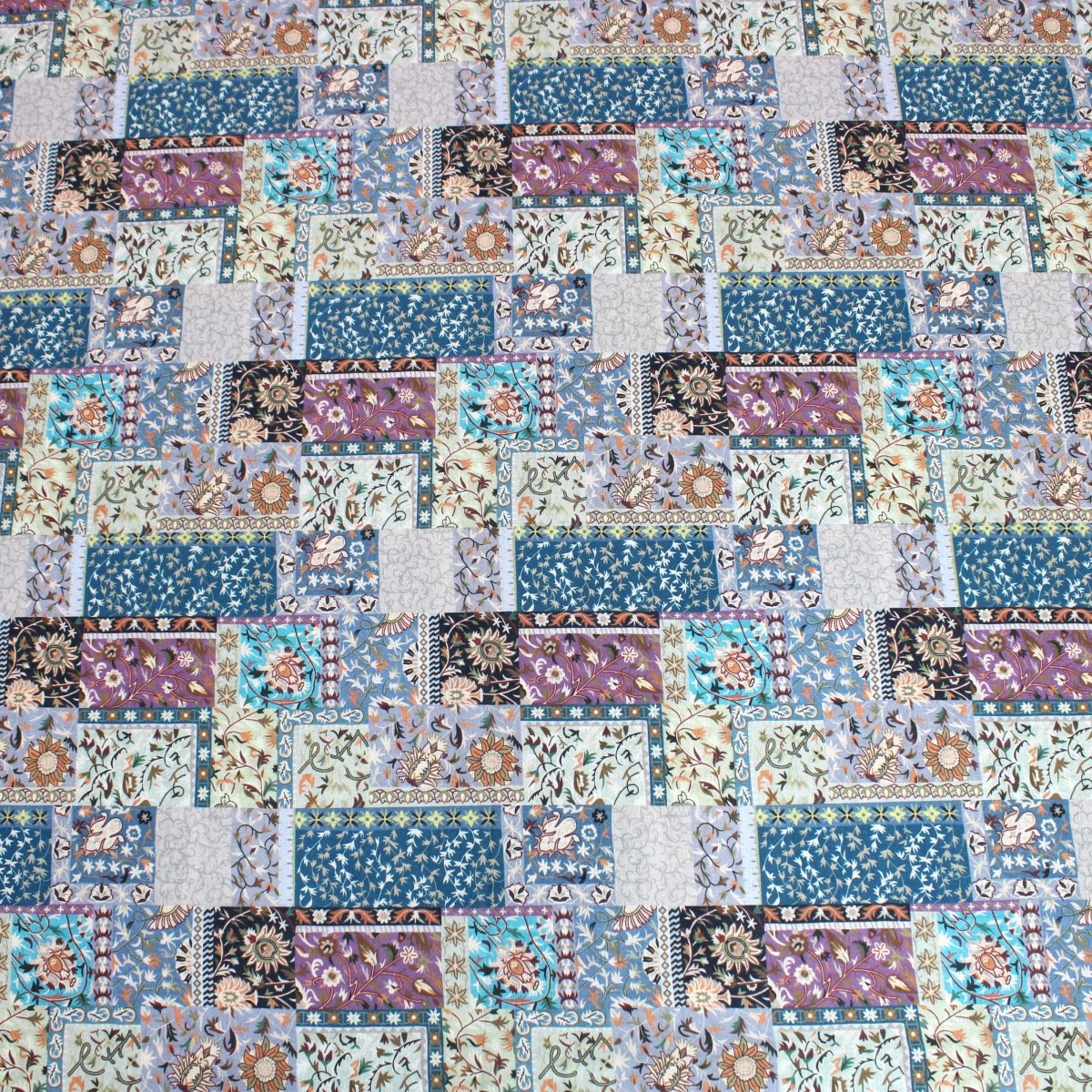 3 Metre Luxury Breathable Dressmaking Floral Cotton Lawn - 60" Beige/Blue - Pound A Metre