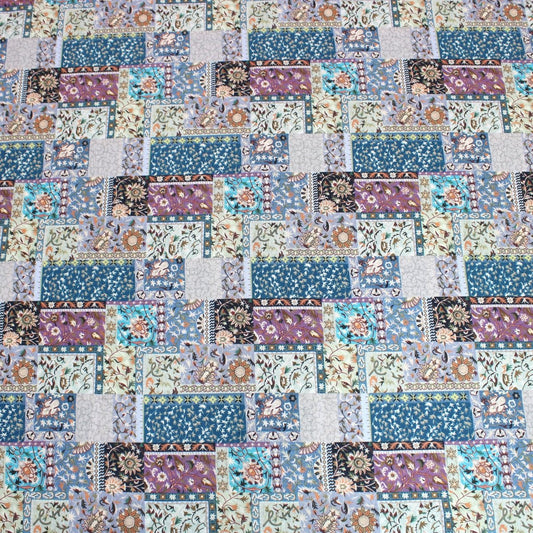 3 Metre Luxury Breathable Dressmaking Floral Cotton Lawn - 60" Beige/Blue - Pound A Metre