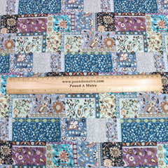 3 Metre Luxury Breathable Dressmaking Floral Cotton Lawn - 60" Beige/Blue - Pound A Metre