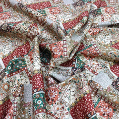 3 Metre Luxury Breathable Dressmaking Floral Cotton Lawn - 60" Beige/Red - Pound A Metre