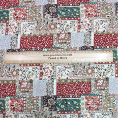 3 Metre Luxury Breathable Dressmaking Floral Cotton Lawn - 60" Beige/Red - Pound A Metre