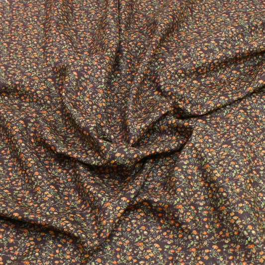 3 Metre Luxury Breathable Dressmaking Floral Cotton Lawn - 60" Brown - Pound A Metre