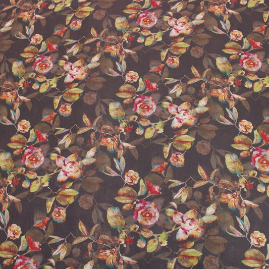 3 Metre Luxury Breathable Dressmaking Floral Cotton Lawn - 60" Chesnut Brown - Pound A Metre