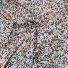 3 Metre Luxury Breathable Dressmaking Floral Cotton Lawn - 60" Cream - Pound A Metre