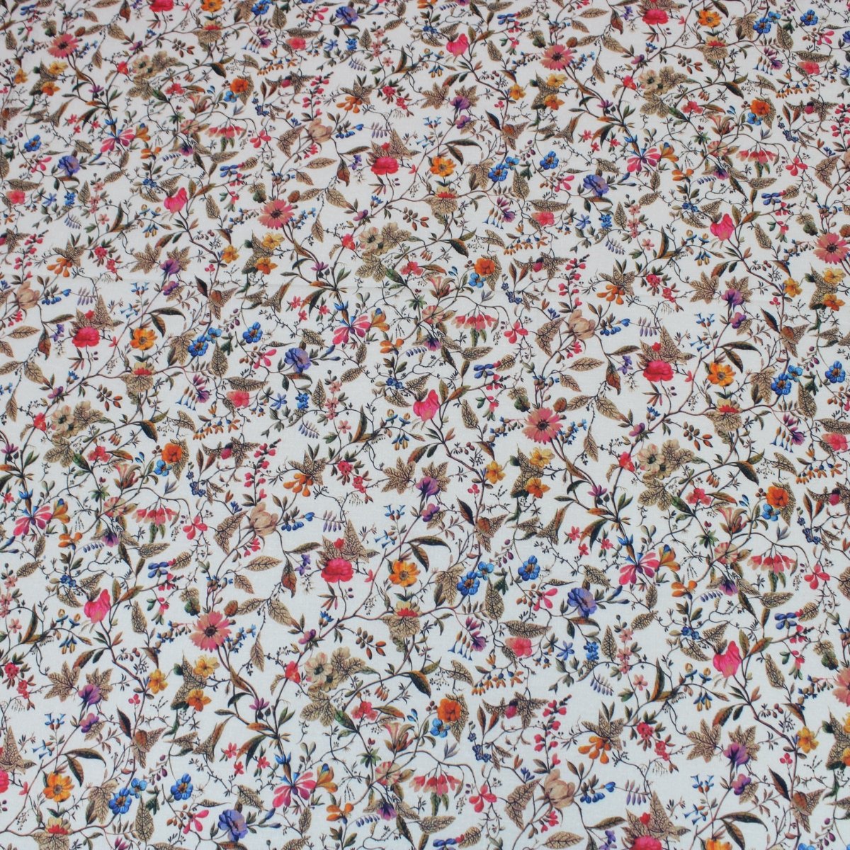 3 Metre Luxury Breathable Dressmaking Floral Cotton Lawn - 60" Cream - Pound A Metre