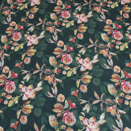 3 Metre Luxury Breathable Dressmaking Floral Cotton Lawn - 60" Evening Green - Pound A Metre