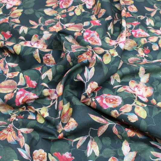 3 Metre Luxury Breathable Dressmaking Floral Cotton Lawn - 60" Evening Green - Pound A Metre