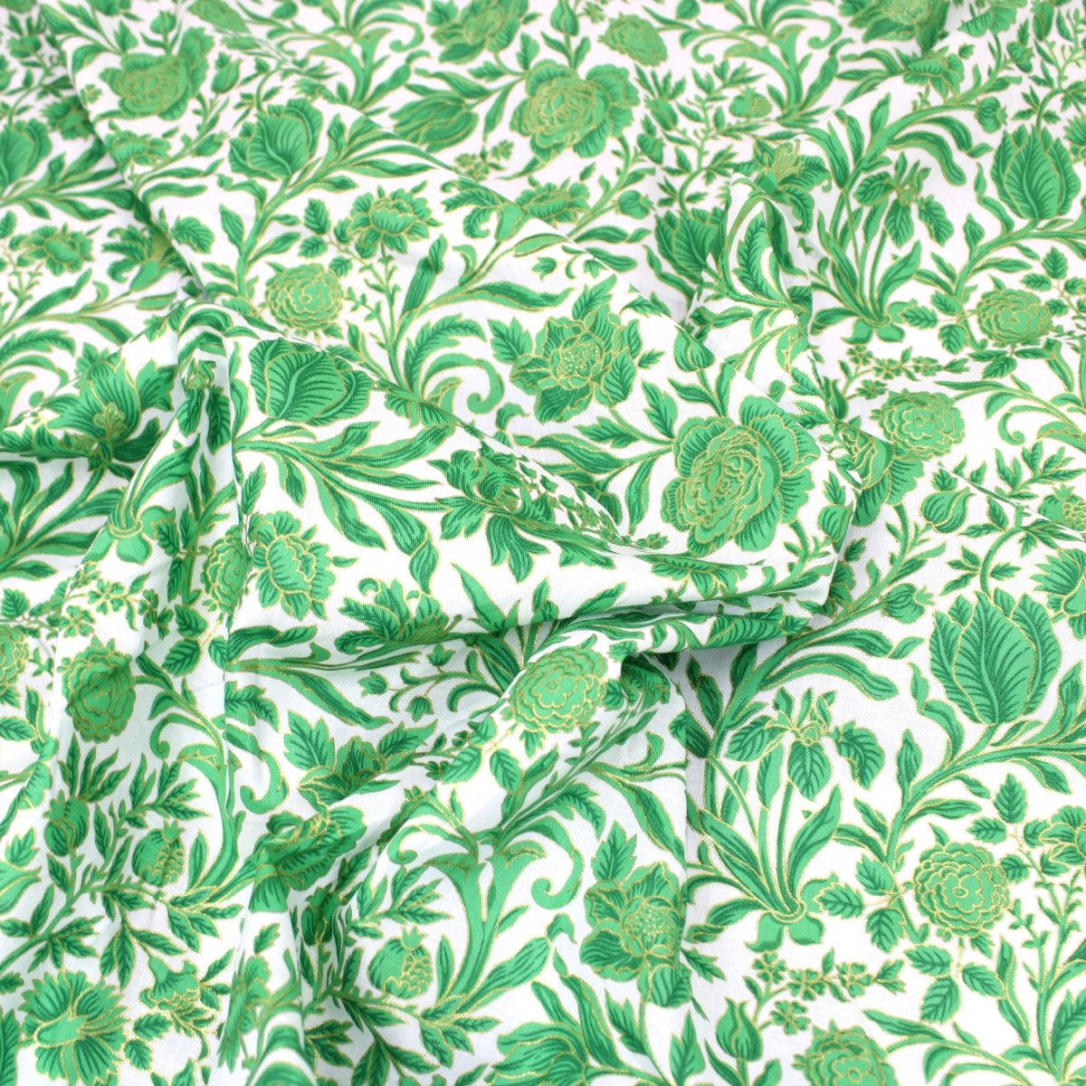3 Metre Luxury Breathable Dressmaking Floral Cotton Lawn - 60" Green - Pound A Metre