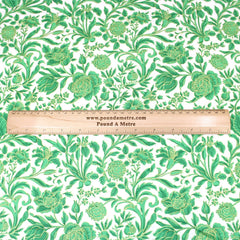 3 Metre Luxury Breathable Dressmaking Floral Cotton Lawn - 60" Green - Pound A Metre