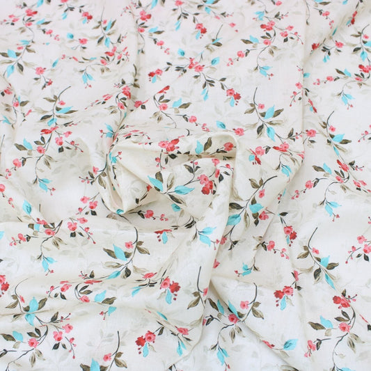 3 Metre Luxury Breathable Dressmaking Floral Cotton Lawn - 60" Ivory - Pound A Metre