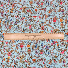 3 Metre Luxury Breathable Dressmaking Floral Cotton Lawn - 60" Light Blue - Pound A Metre
