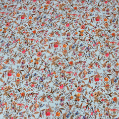 3 Metre Luxury Breathable Dressmaking Floral Cotton Lawn - 60" Light Blue - Pound A Metre