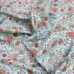 3 Metre Luxury Breathable Dressmaking Floral Cotton Lawn - 60" Light Blue - Pound A Metre
