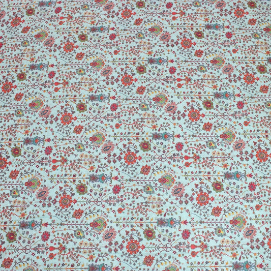 3 Metre Luxury Breathable Dressmaking Floral Cotton Lawn - 60" Light Blue - Pound A Metre