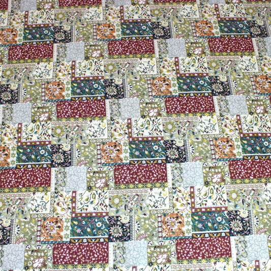 3 Metre Luxury Breathable Dressmaking Floral Cotton Lawn - 60" Light Khaki / Maroon - Pound A Metre