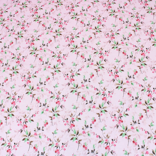 3 Metre Luxury Breathable Dressmaking Floral Cotton Lawn - 60" Light Pink - Pound A Metre