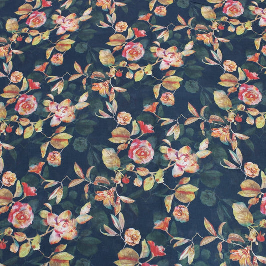 3 Metre Luxury Breathable Dressmaking Floral Cotton Lawn - 60" Midnight Navy - Pound A Metre