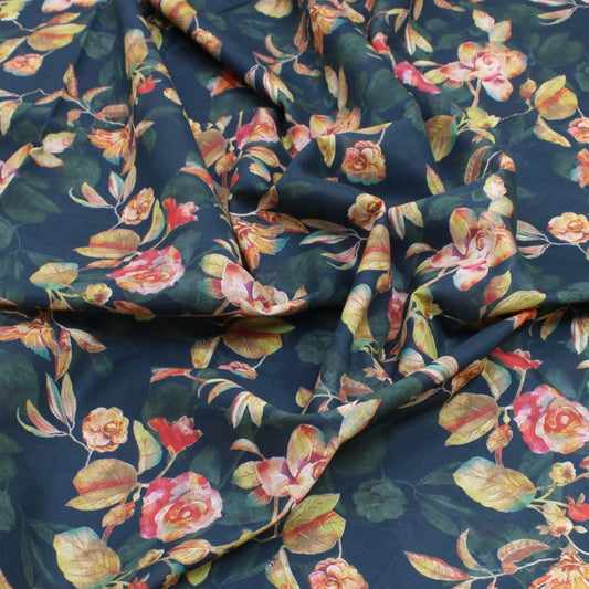 3 Metre Luxury Breathable Dressmaking Floral Cotton Lawn - 60" Midnight Navy - Pound A Metre
