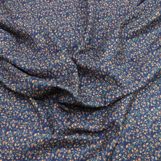 3 Metre Luxury Breathable Dressmaking Floral Cotton Lawn - 60" Navy - Pound A Metre